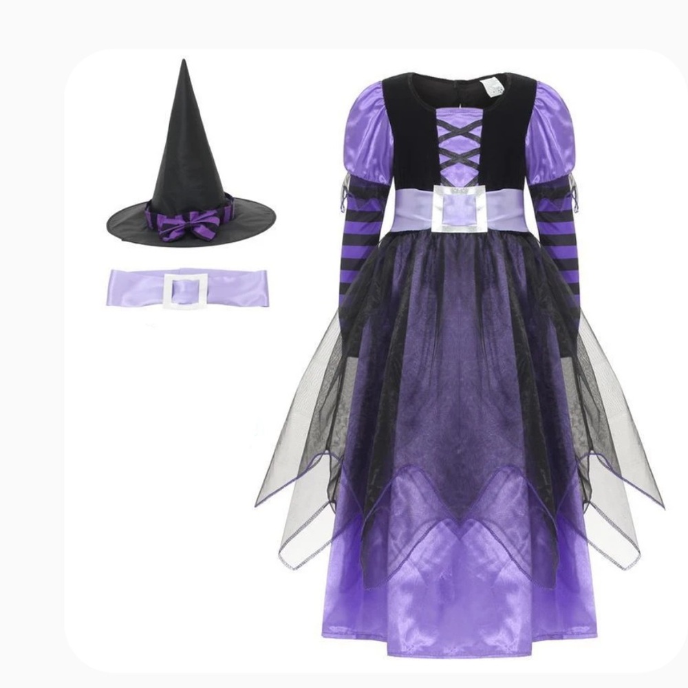 Purple and Black Witch Costume with hat for Kids for 9/10 years old